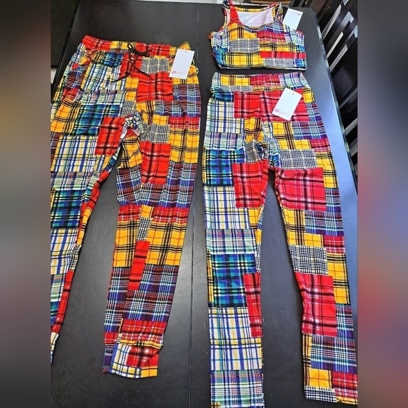 Leggings Park Pants - NWT 3 Piece Plaid Workout Set  Size M